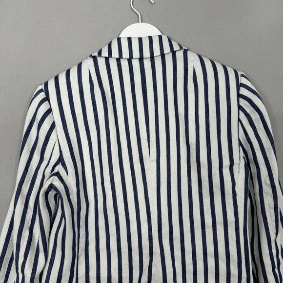 Carlisle Collection Blazer Womens 8 Blue Striped Linen Blend Jacket Nautical - Picture 6 of 16